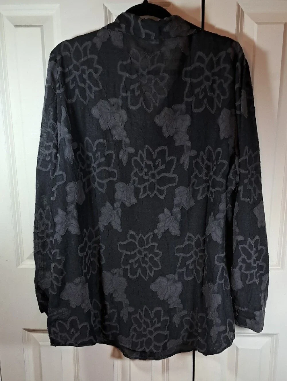 Coldwater Creek Black Floral Button-Front Sheer Blouse - Picture 5 of 6